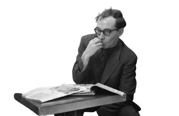 A imagem apresenta o Cineasta Jean luc Godard